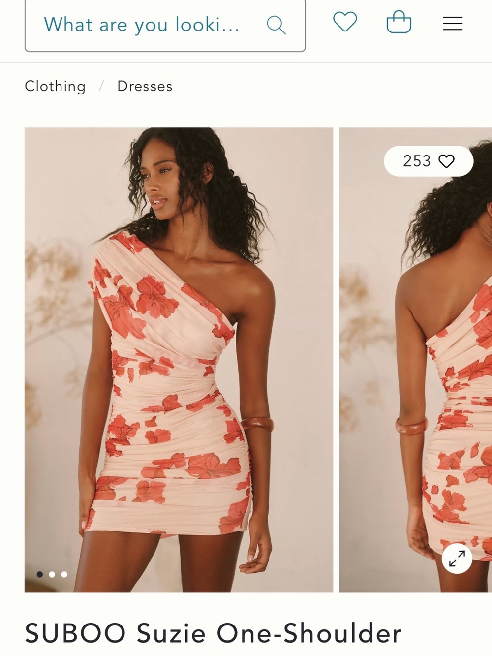 SUBOO Suzie One-Shoulder Mini Dress in Coral Floral on Cream